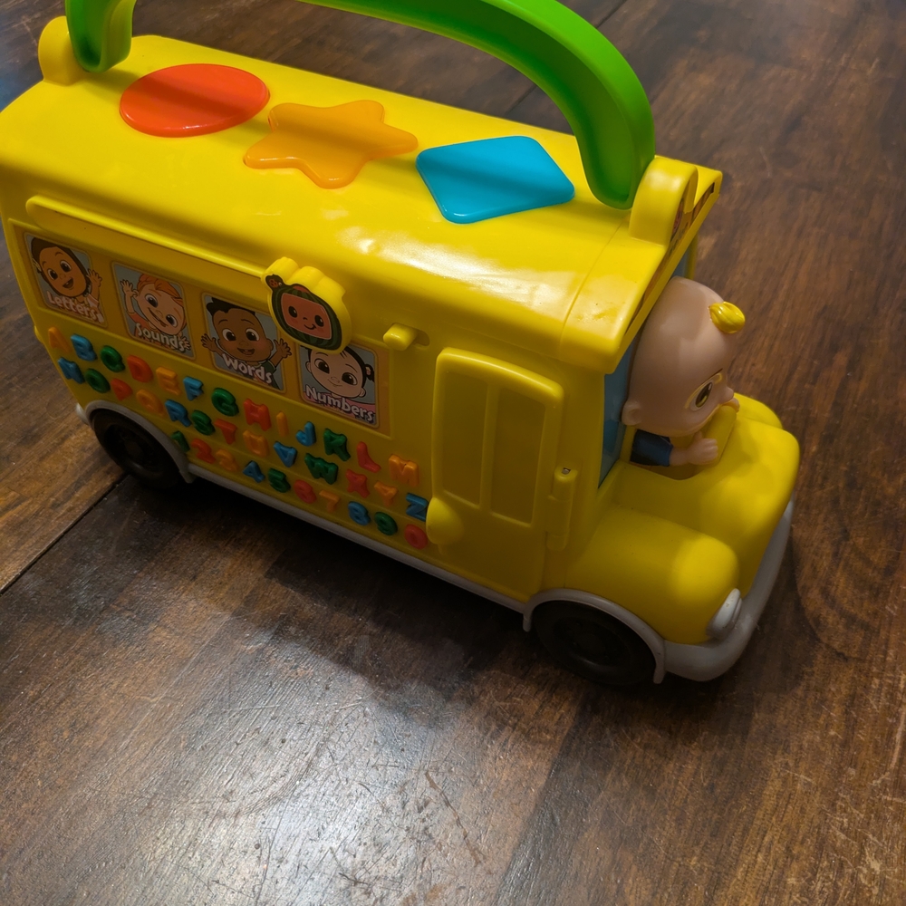 Interactive Yellow Learning Bus with Green Handle